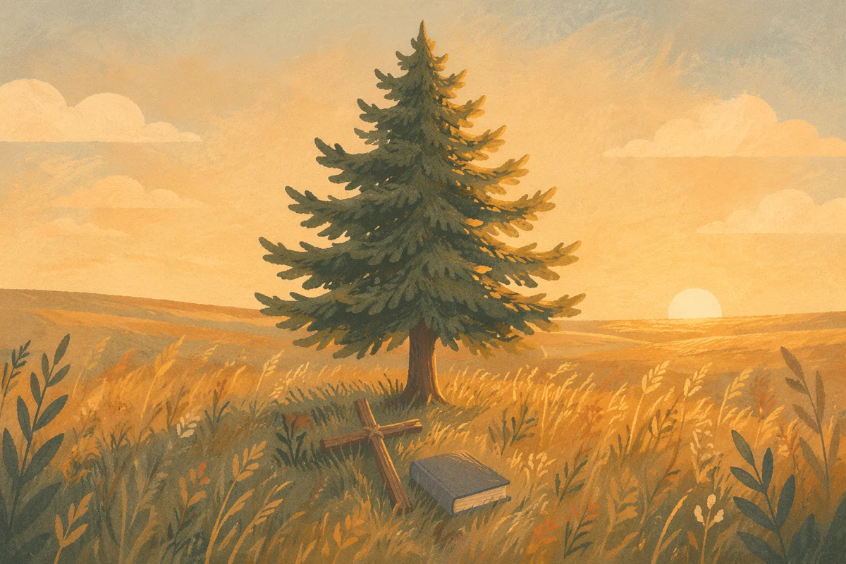 Lone Evergreen Tree at Golden Hour