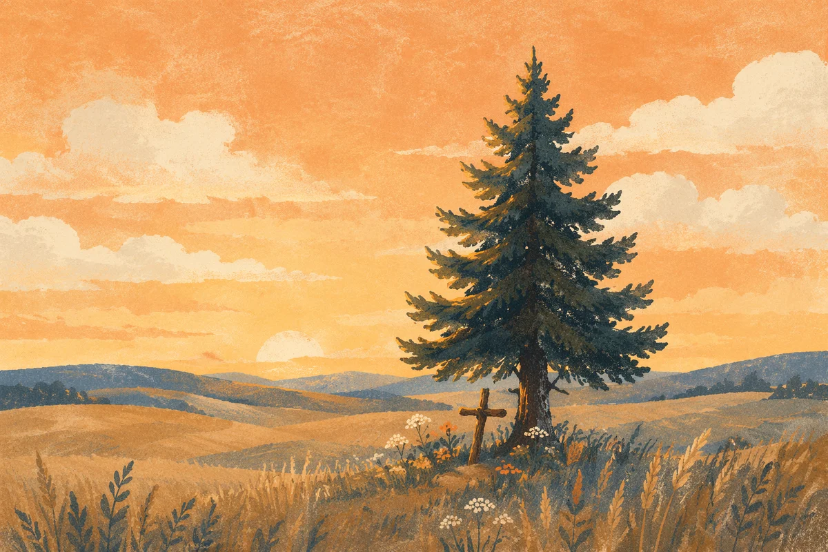 Solitary Evergreen Tree at Golden Hour