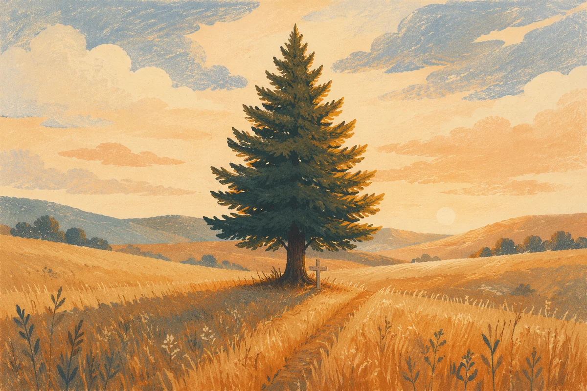 Solitary Evergreen Tree at Golden Hour