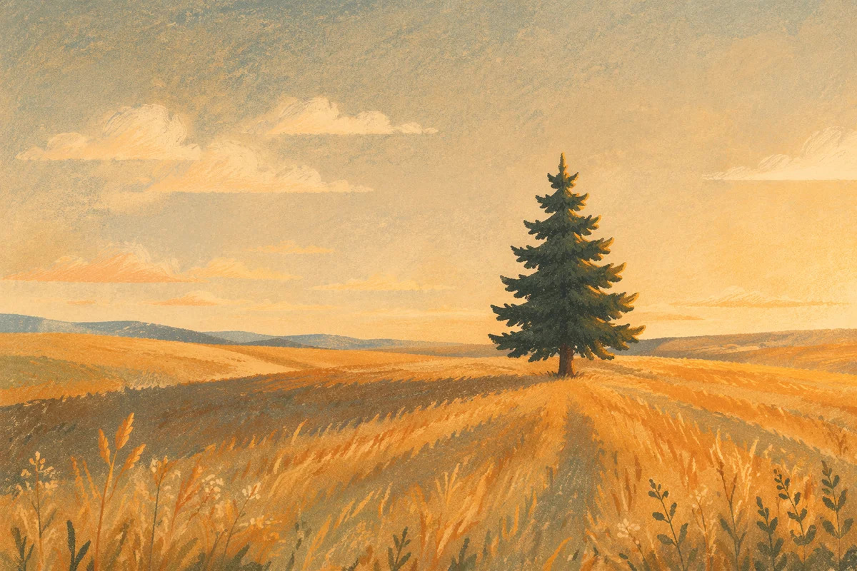 Solitary Evergreen Tree at Golden Hour