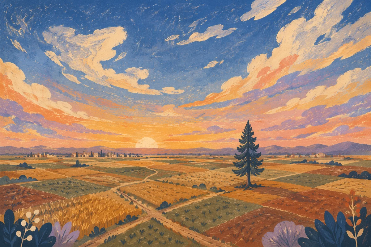 Solitary Evergreen in Golden Hour Field