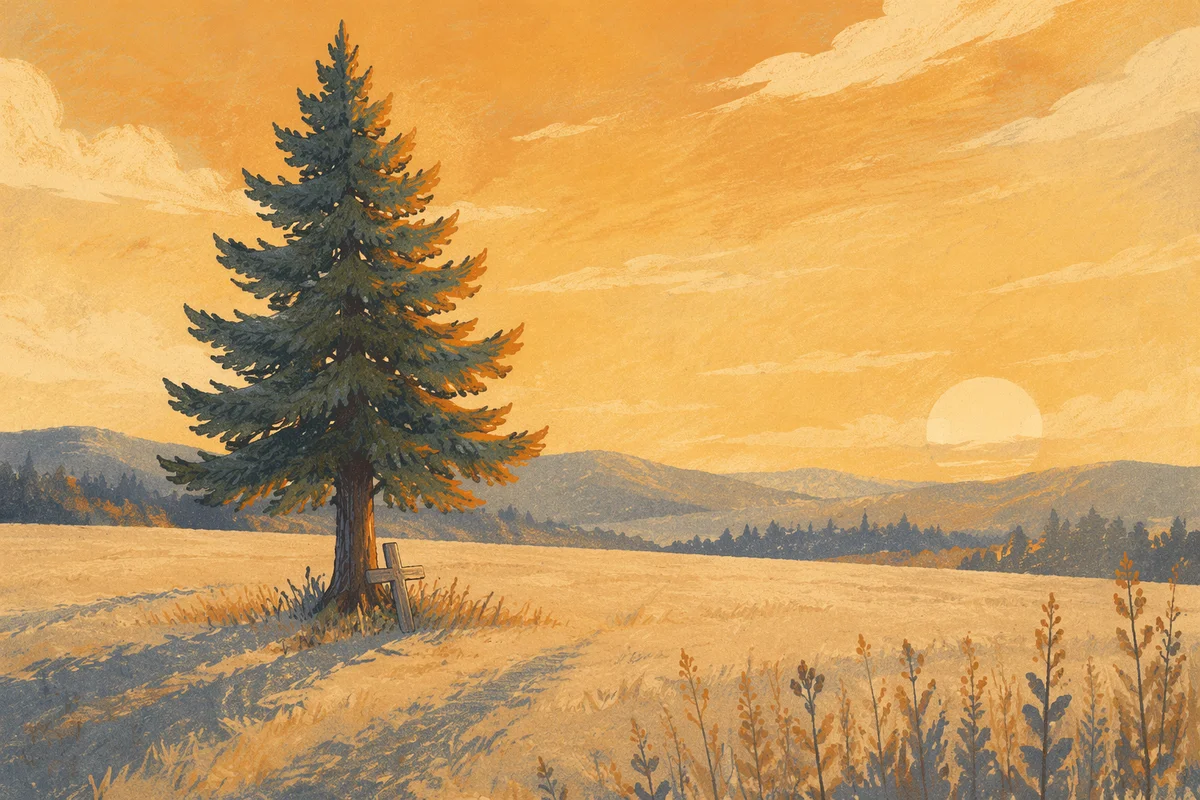 Lone Evergreen Tree at Golden Hour