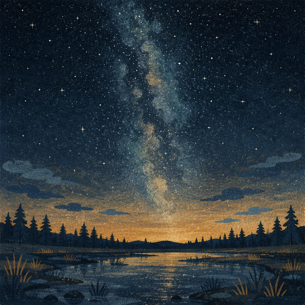 Milky Way Over Quiet Evergreen Lake