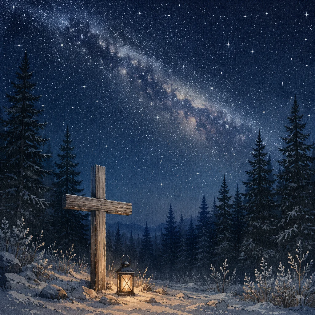 Milky Way Cross in Evergreen Forest