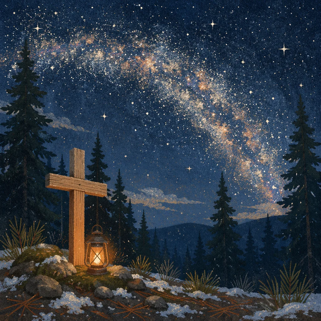 Milky Way Cross in Evergreen Clearing