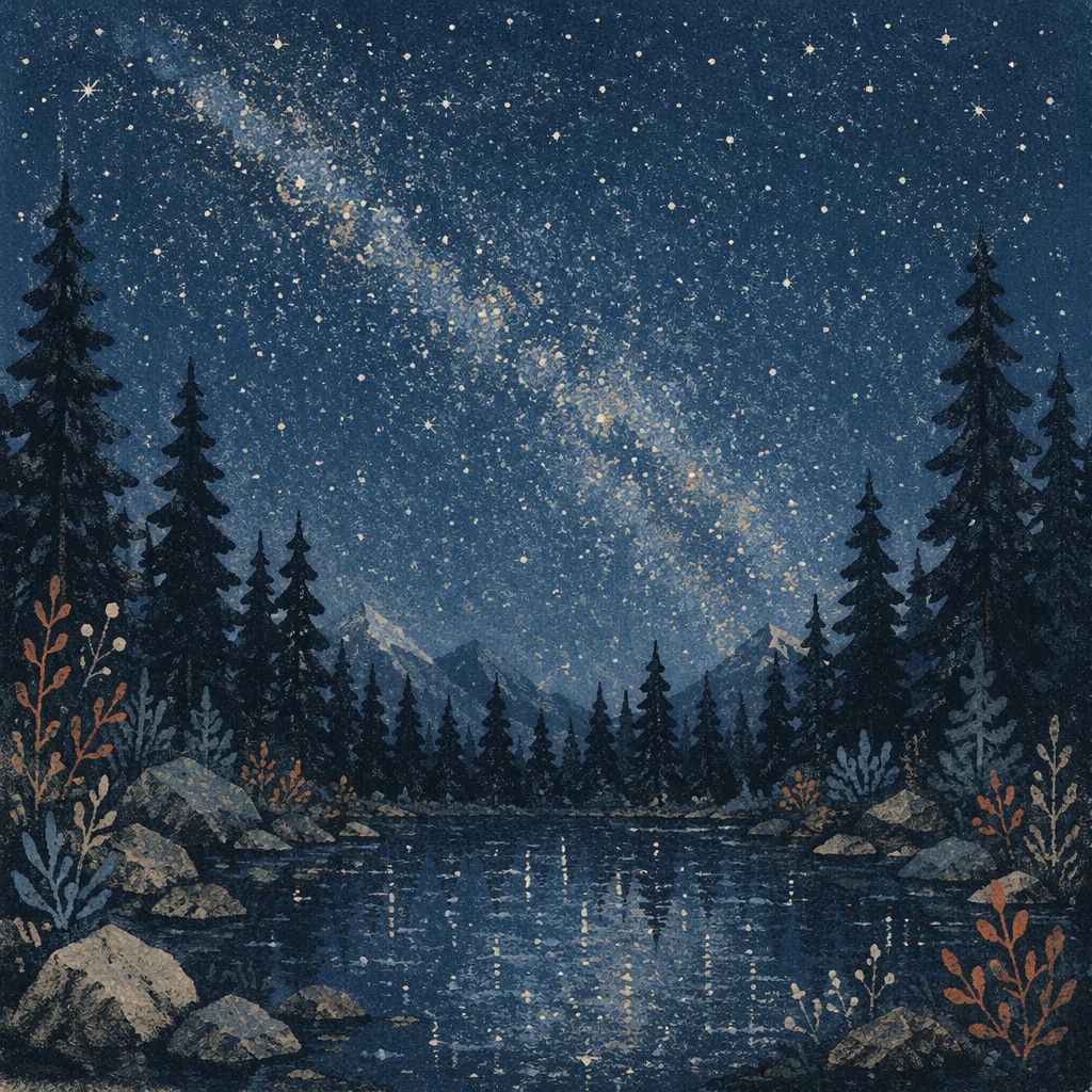 Milky Way Over Evergreen Alpine Lake