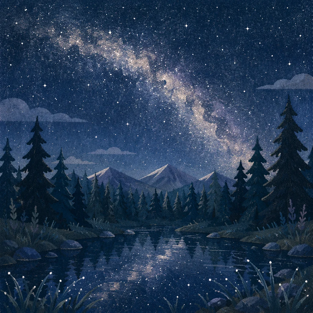 Milky Way Over Evergreen Forest Pond