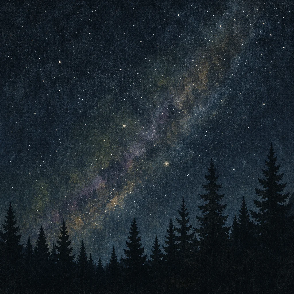 Milky Way Above Evergreen Forest Silhouettes