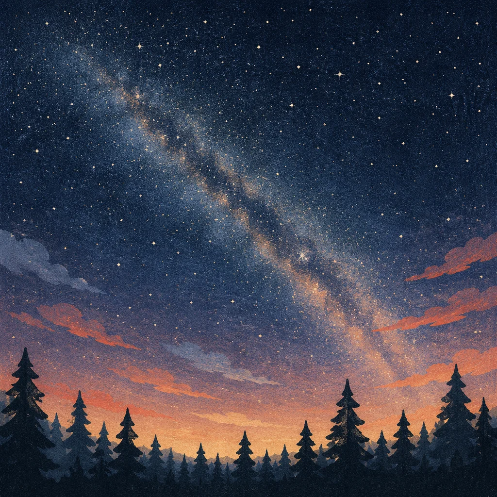 Milky Way Over Silent Evergreen Forest
