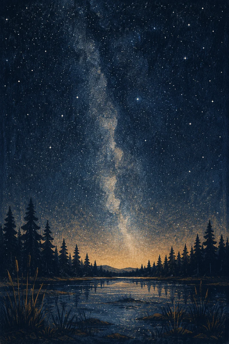 Milky Way Over Evergreen Marsh at Night