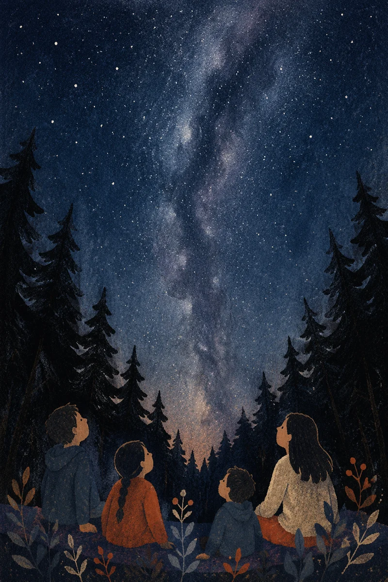 Milky Way Above Evergreen Chapel Silhouettes