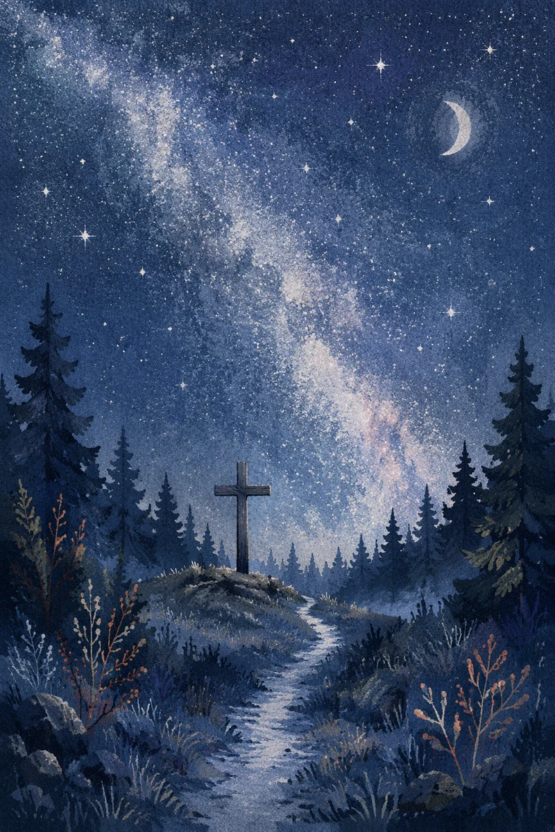 Milky Way Cross in Evergreen Forest