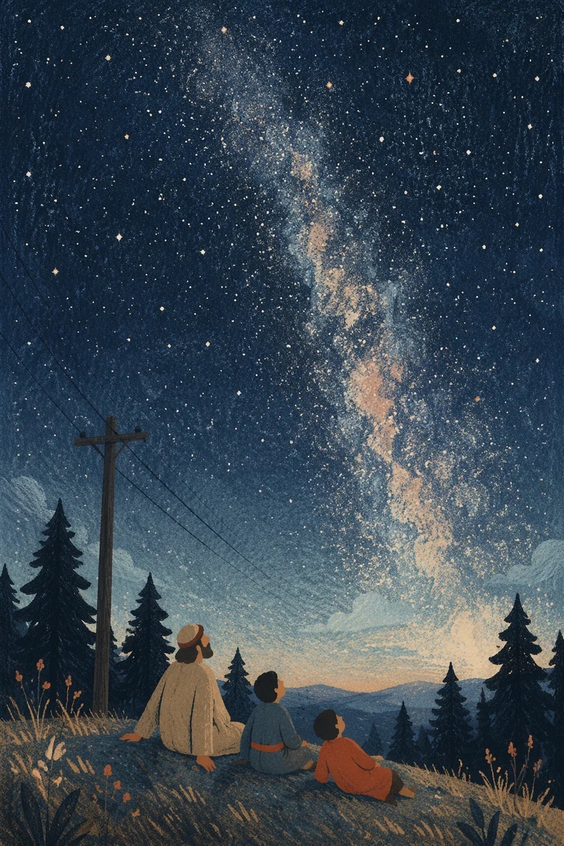 Milky Way Above Evergreen Hillside