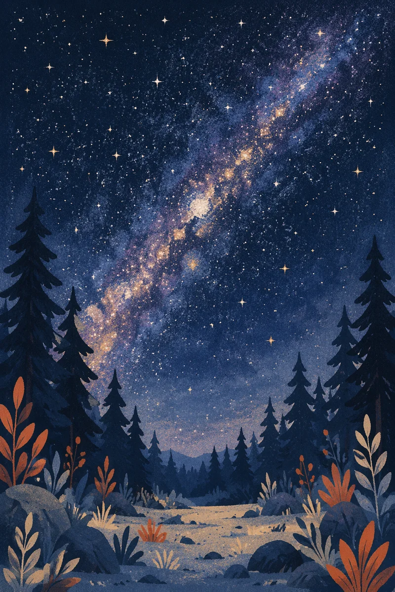 Milky Way Over Evergreen Forest Clearing