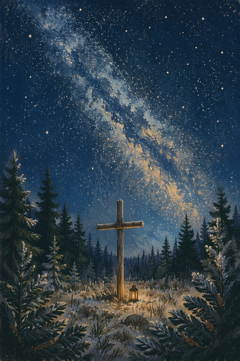Milky Way Over Evergreen Forest Cross