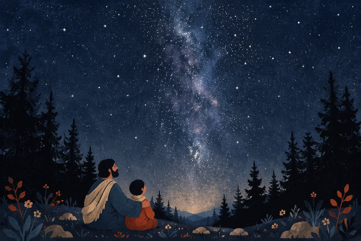 Milky Way Above Evergreen Chapel Silhouettes
