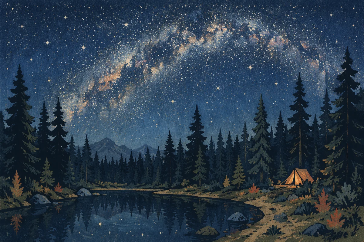 Milky Way Over Evergreen Forest Clearing