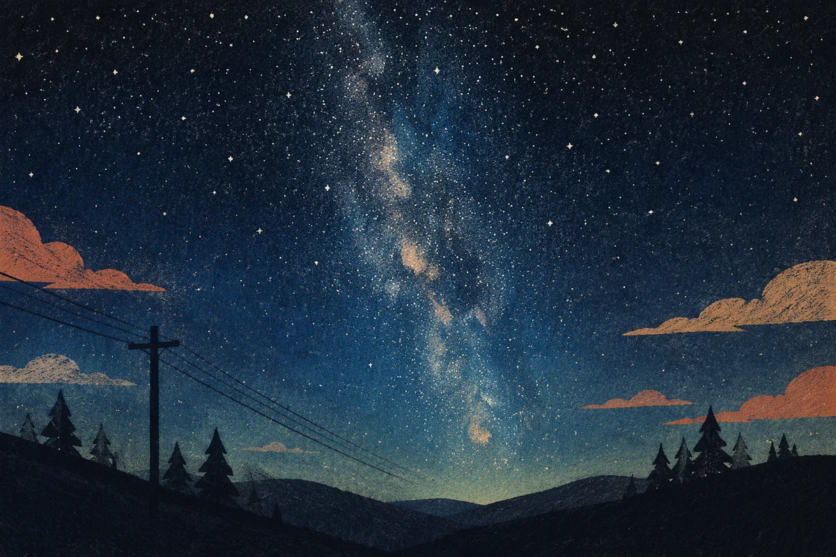 Milky Way Above Evergreen Hillside