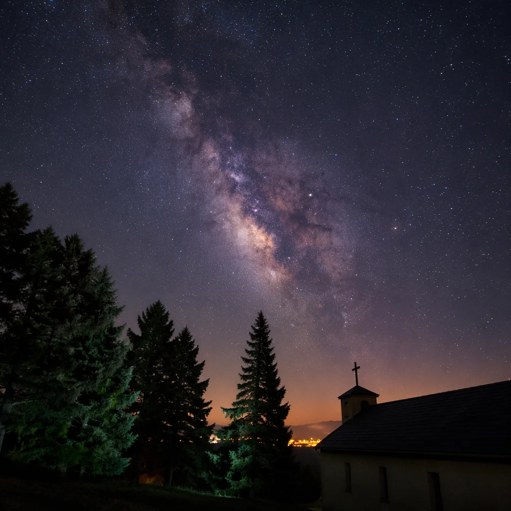 Milky Way Over Evergreen Chapel Grove