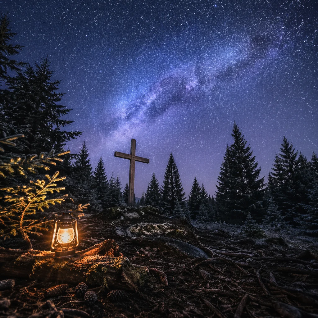 Wooden Cross Beneath Starry Milky Way