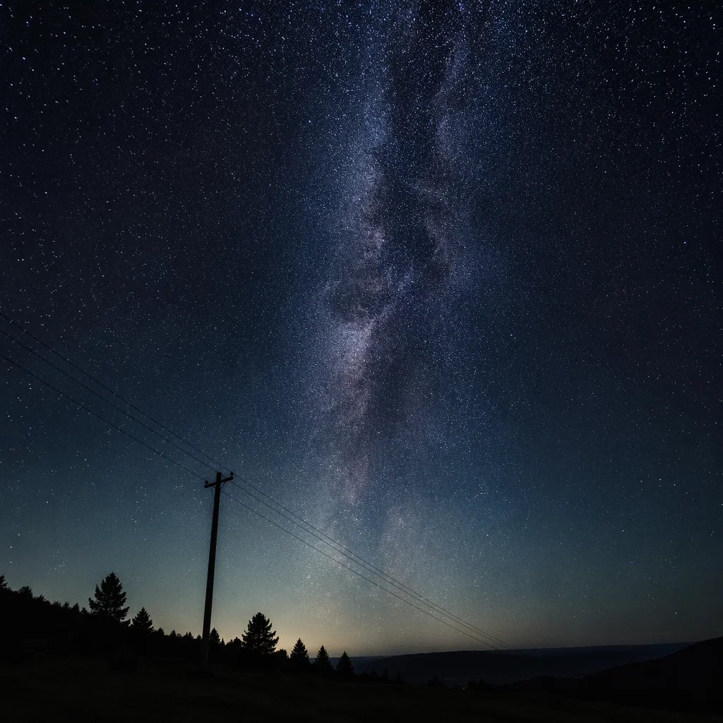 Milky Way Over Evergreen Hillside Night