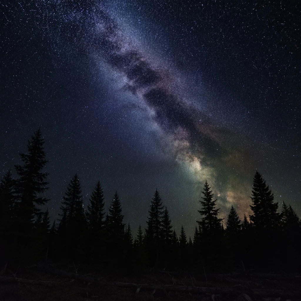 Milky Way Above Evergreen Silhouettes