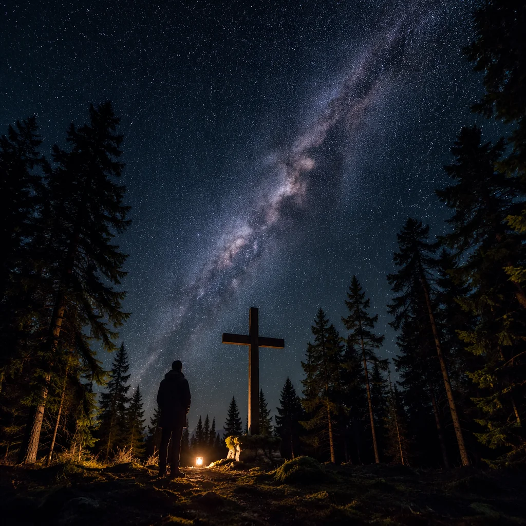 Milky Way Over Forest Cross