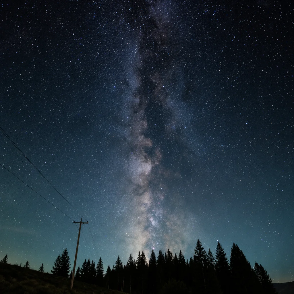 Milky Way Over Evergreen Hillside