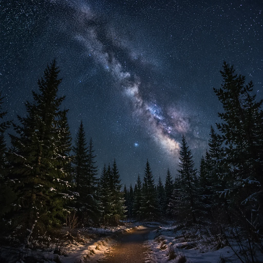 Milky Way Over Quiet Evergreen Forest