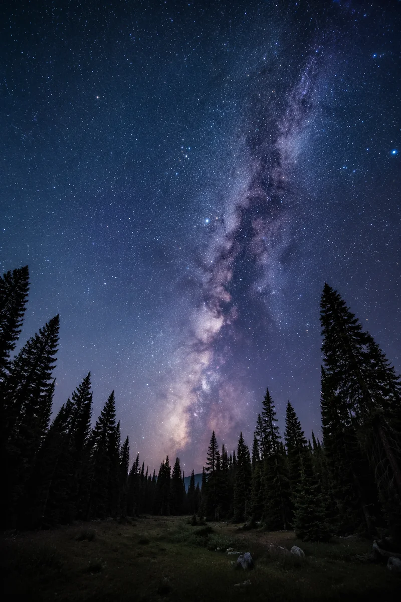 Milky Way Over Quiet Evergreen Forest