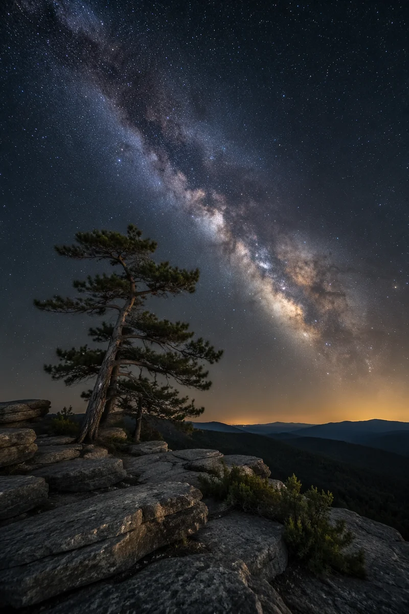 Evergreen Pine Beneath the Milky Way