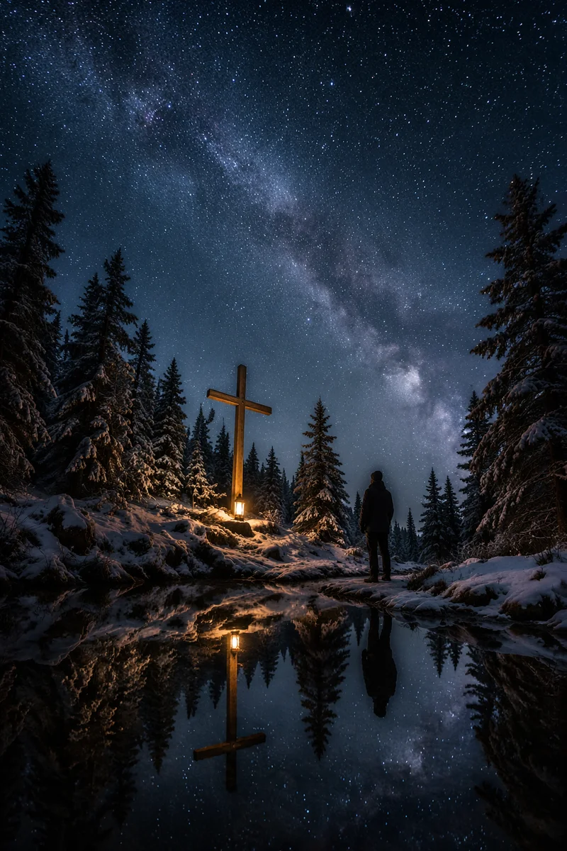 Milky Way Cross in Evergreen Forest