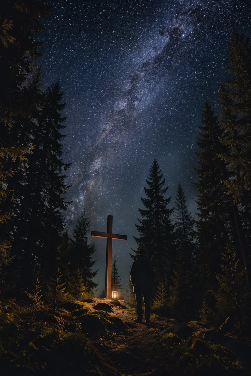 Milky Way Above Evergreen Prayer Cross