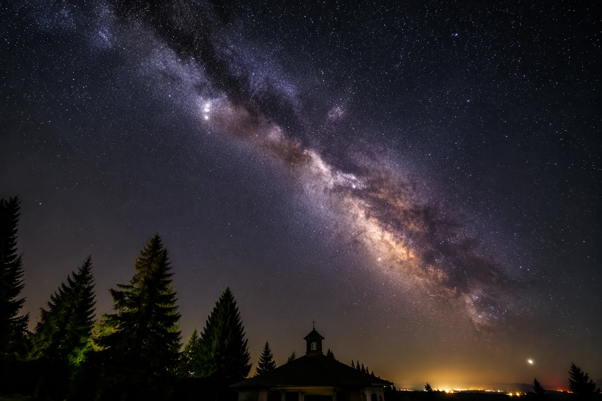 Milky Way Over Evergreen Chapel Grove
