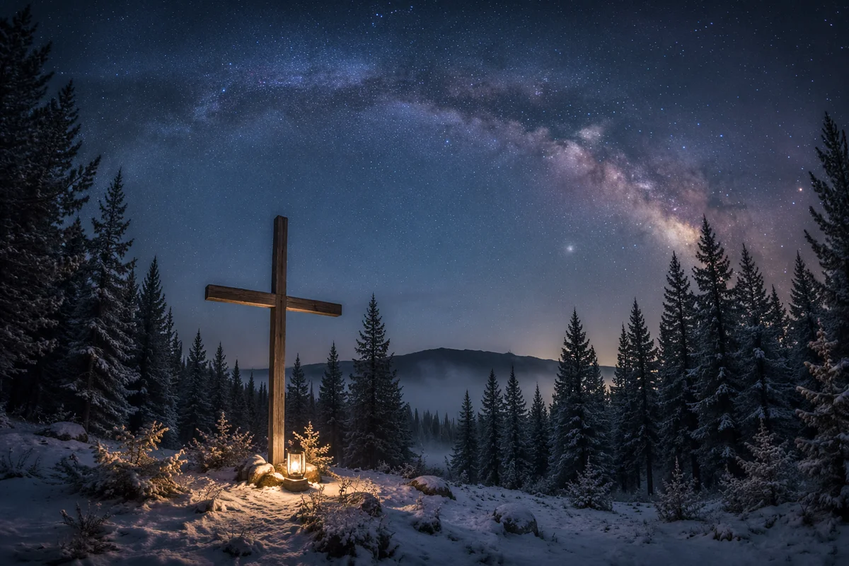 Milky Way Cross in Evergreen Forest