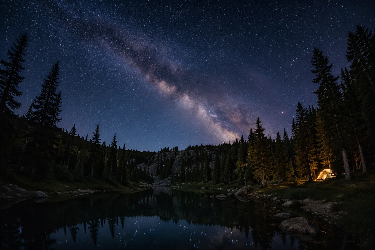 Milky Way Above Evergreen Forest Clearing