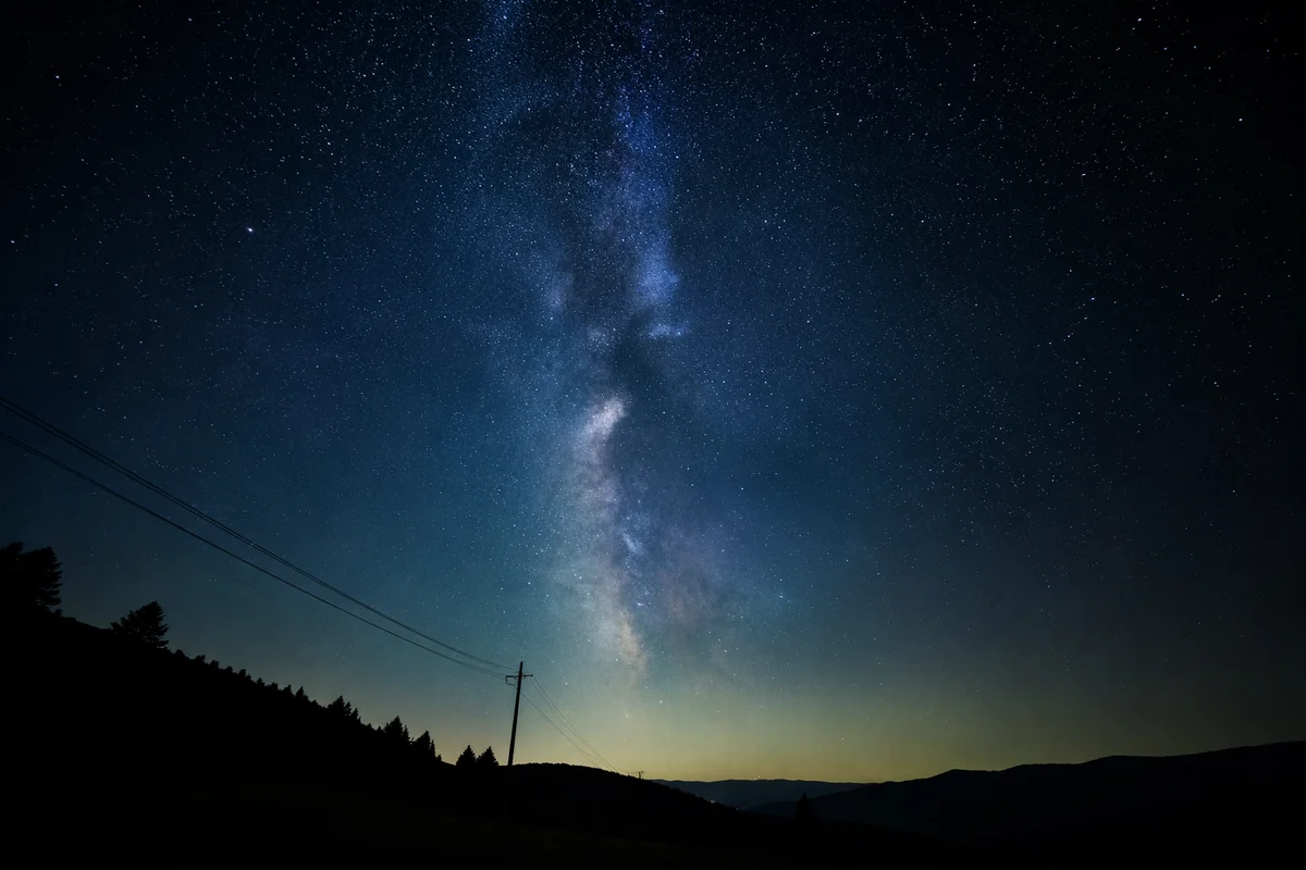 Milky Way Above Evergreen Hillside