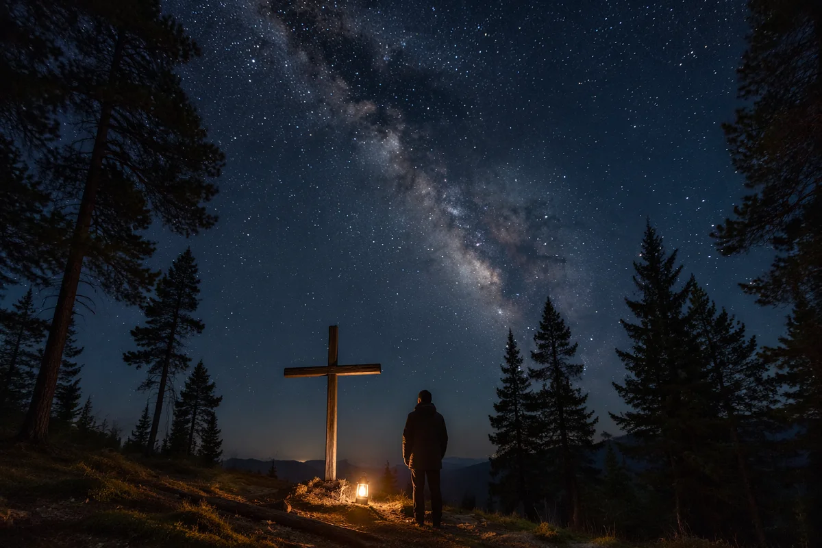 Milky Way Cross in Evergreen Forest