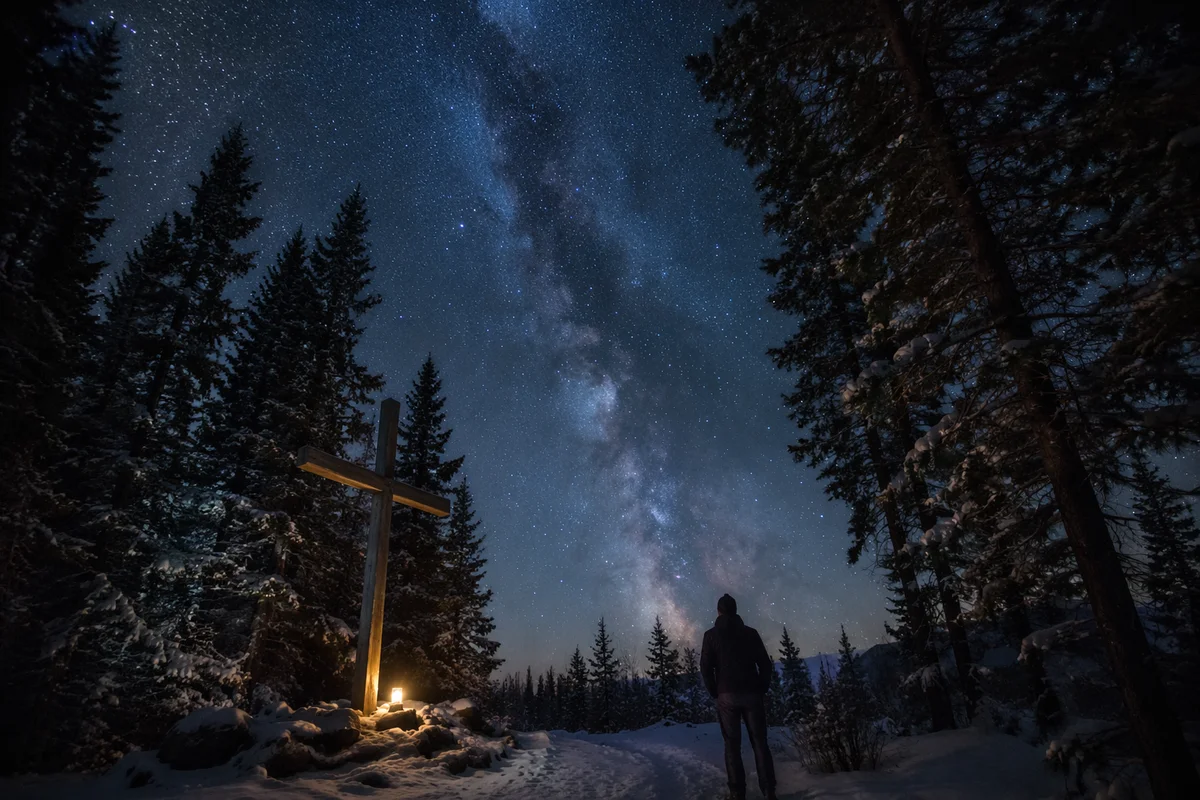 Milky Way Cross in Evergreen Forest