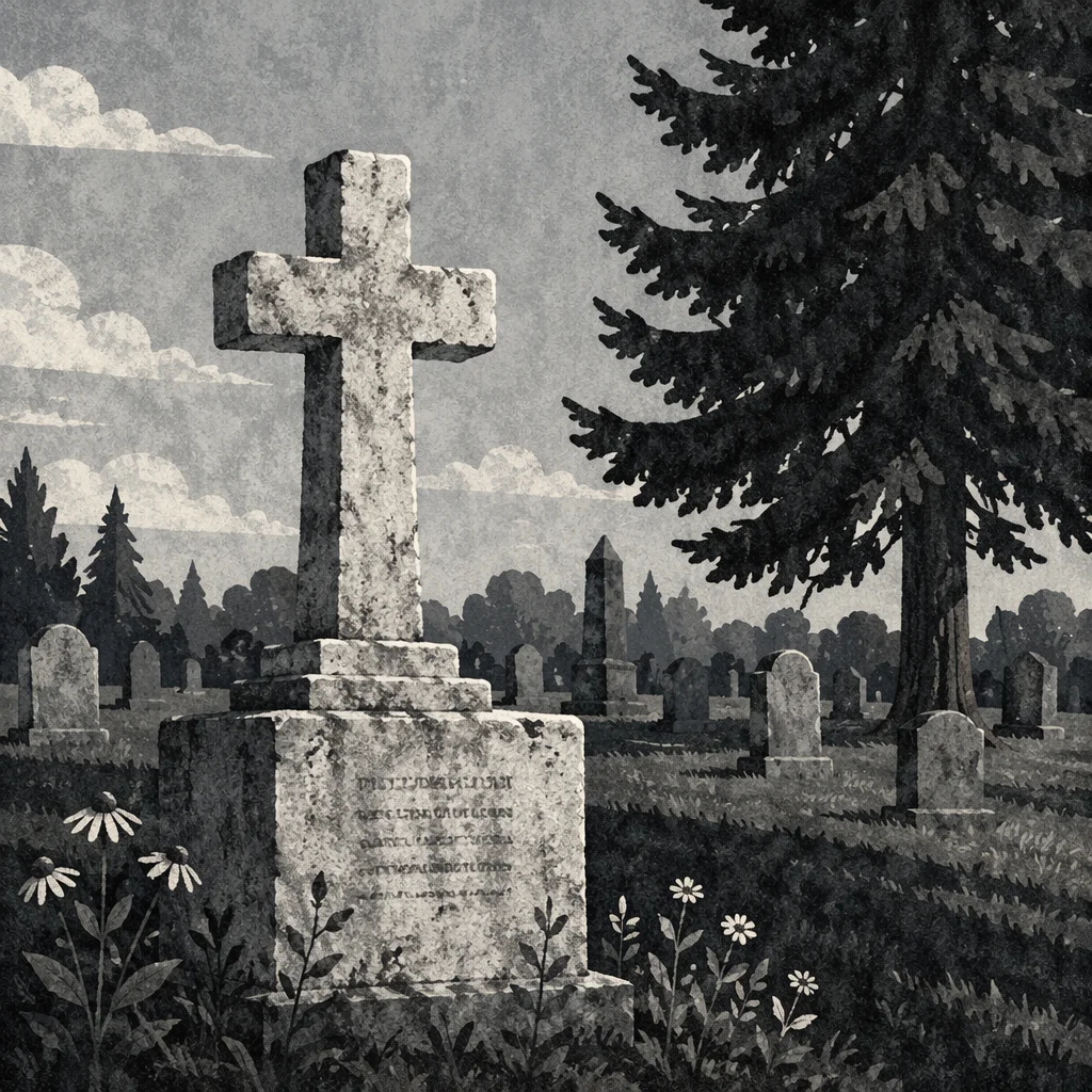 Weathered Stone Cross in Evergreen Cemetery