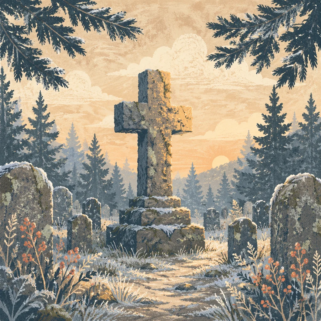 Weathered Stone Cross in Evergreen Cemetery