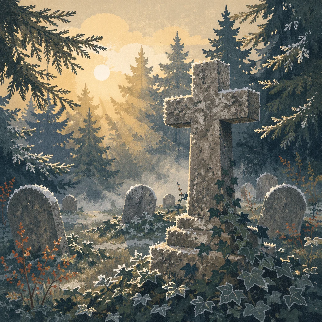 Weathered Stone Cross in Evergreen Cemetery