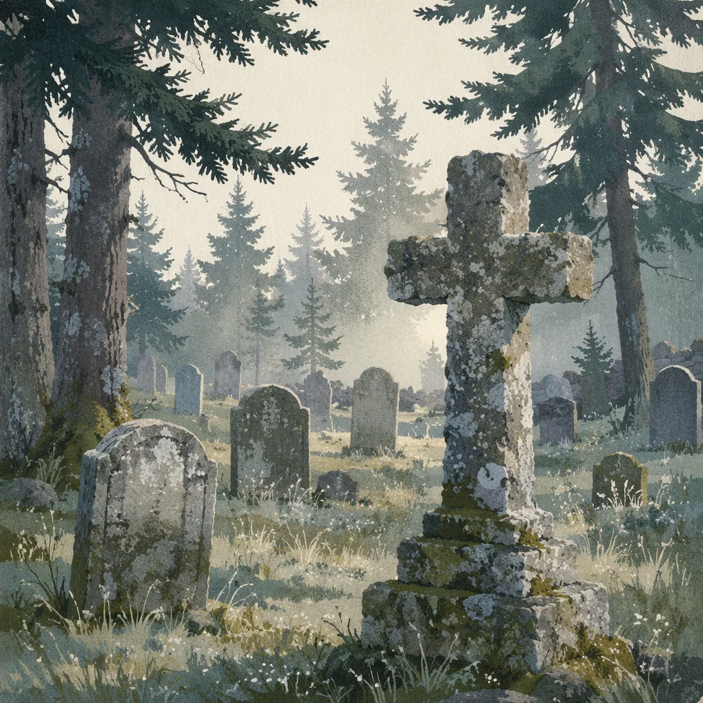Weathered Stone Cross in Evergreen Cemetery