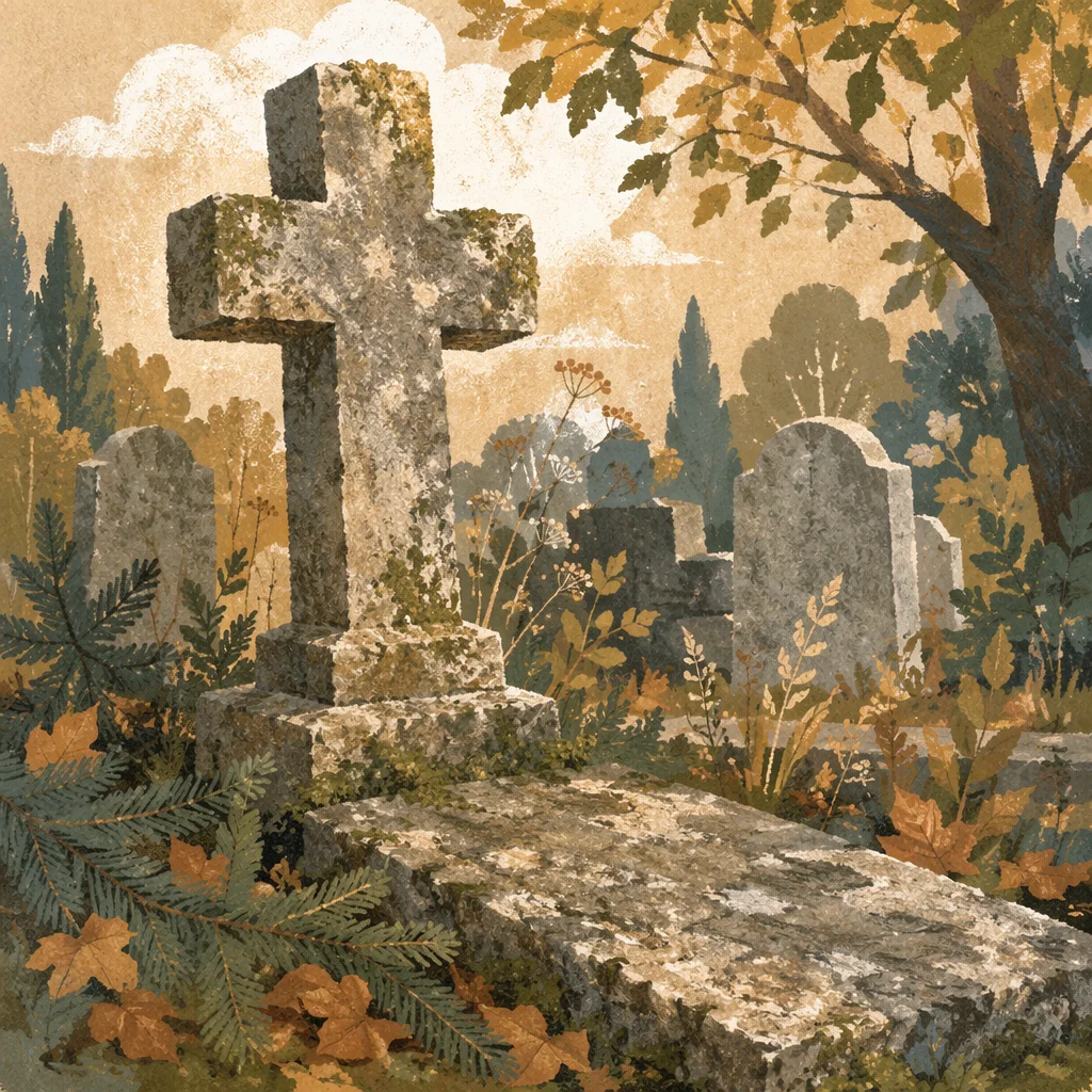 Weathered Stone Cross in Evergreen Cemetery