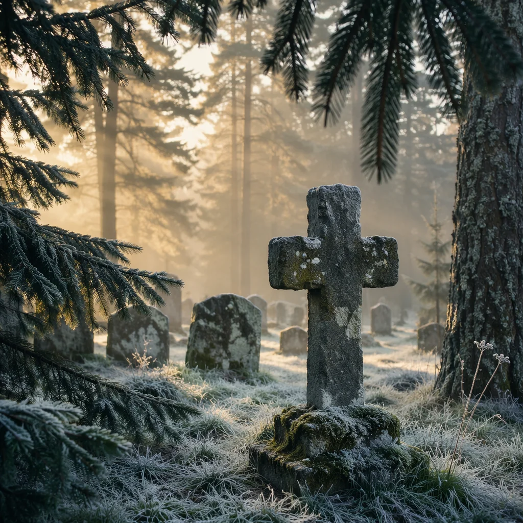 Weathered Stone Cross in Evergreen Cemetery