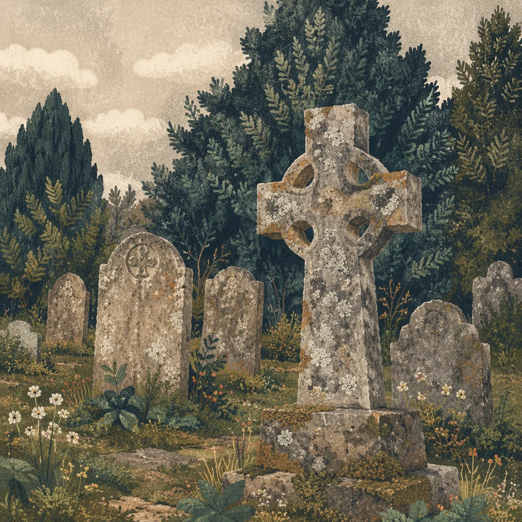 Weathered Stone Cross in Evergreen Cemetery