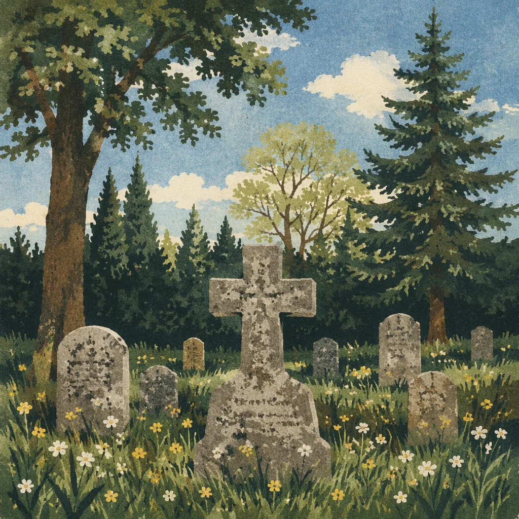 Weathered Stone Cross in Evergreen Cemetery