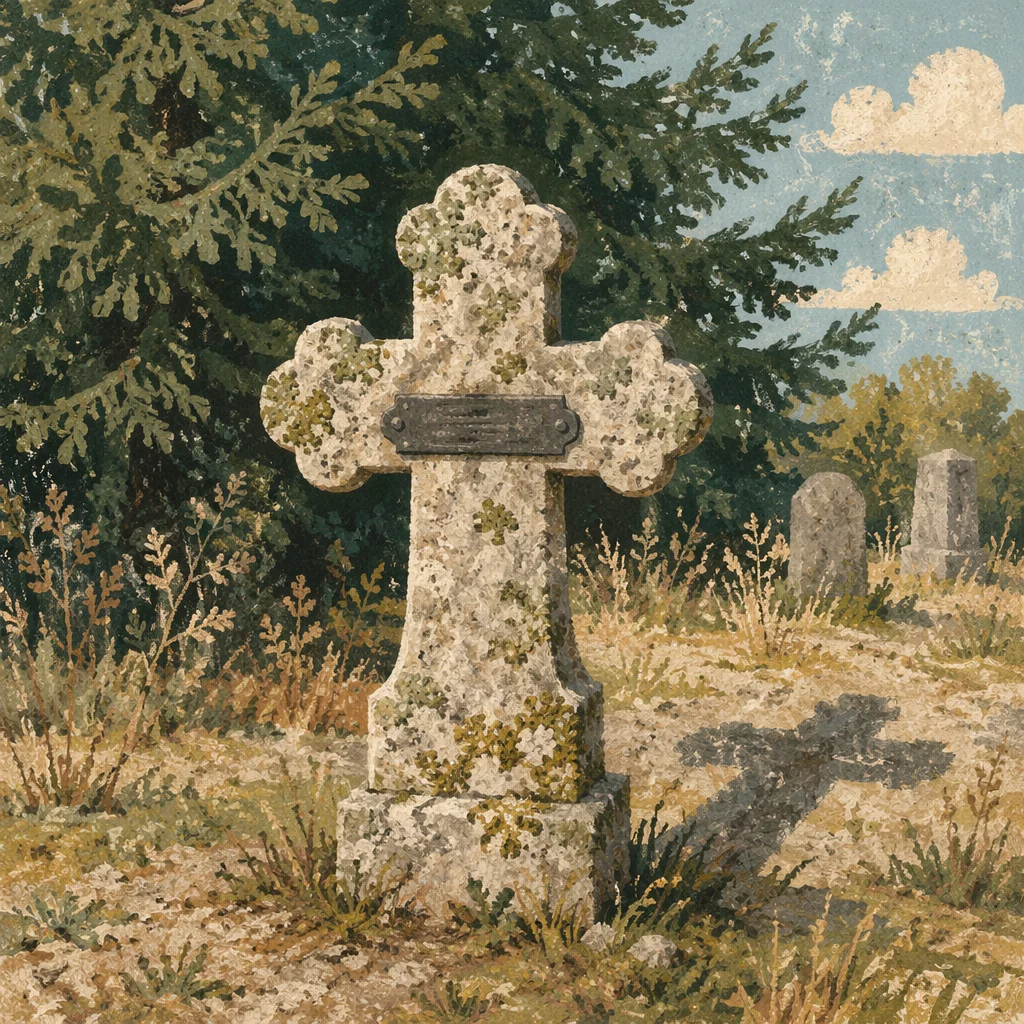 Weathered Stone Cross in Evergreen Cemetery