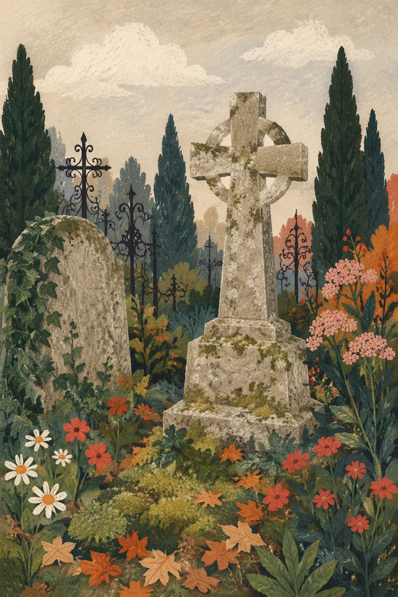 Weathered Stone Cross in Evergreen Cemetery