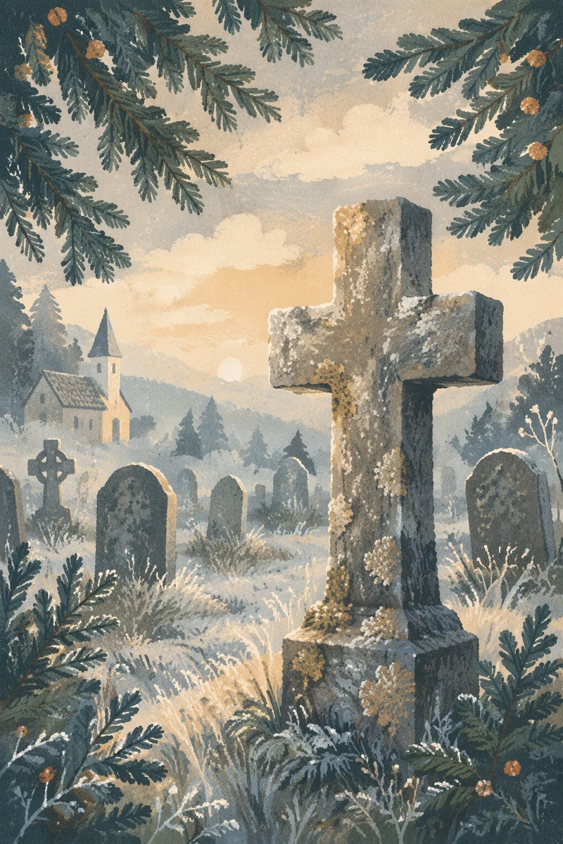 Weathered Stone Cross in Evergreen Cemetery